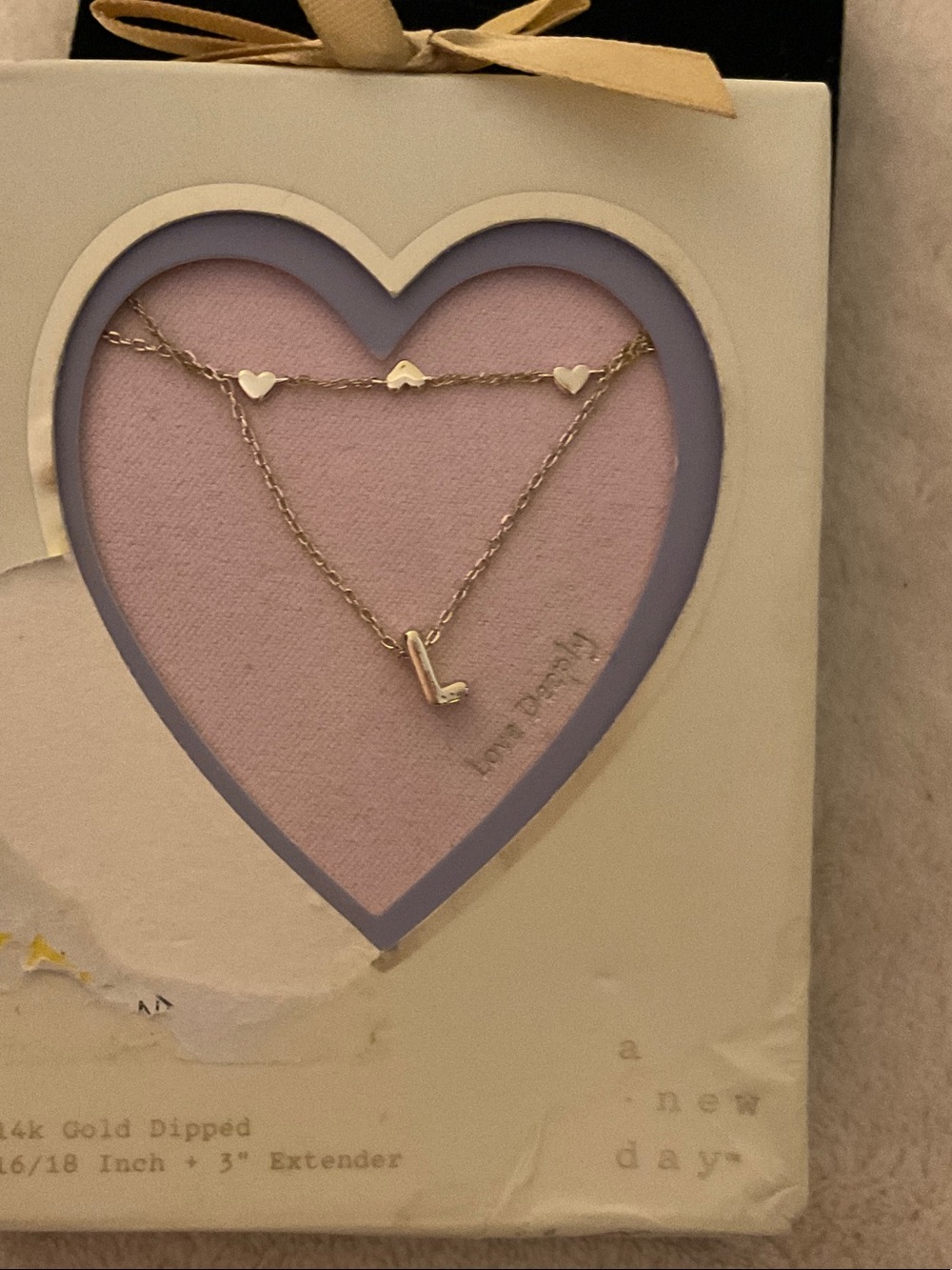 a new day Gold-Tone Layered Heart & 'L' Initial Necklace - Pink